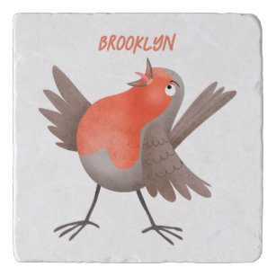 Cute singing robin bird cartoon trivet