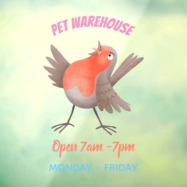 Cute singing robin bird cartoon window cling (Sheet 3)