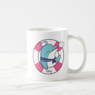 Cute Singing Sailor Dolphin, Personalized Coffee Mug