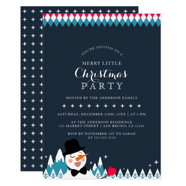 Cute Singing Snowman & Christmas Typography Party Invitation