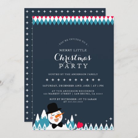 Cute Singing Snowman & Christmas Typography Party Invitation