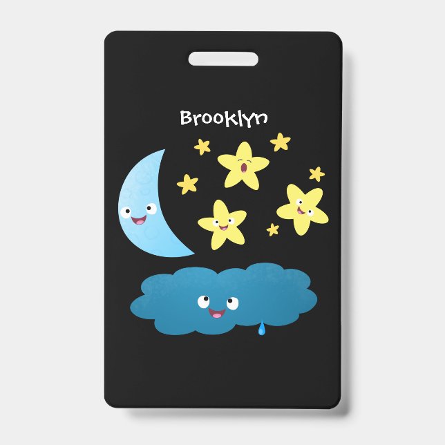 Cute singing stars, moon and cloud cartoon badge (Front)