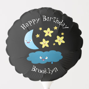 Cute singing stars, moon and cloud cartoon balloon