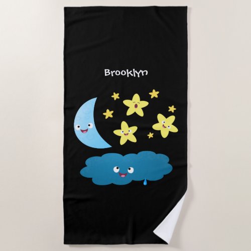 Cute singing stars moon and cloud cartoon beach towel