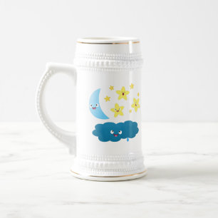 Cute singing stars, moon and cloud cartoon beer stein