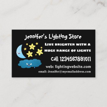 Cute Singing Stars  Moon And Cloud Cartoon Business Card by thefrogfactory at Zazzle