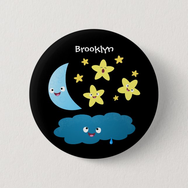 Cute singing stars, moon and cloud cartoon button (Front)