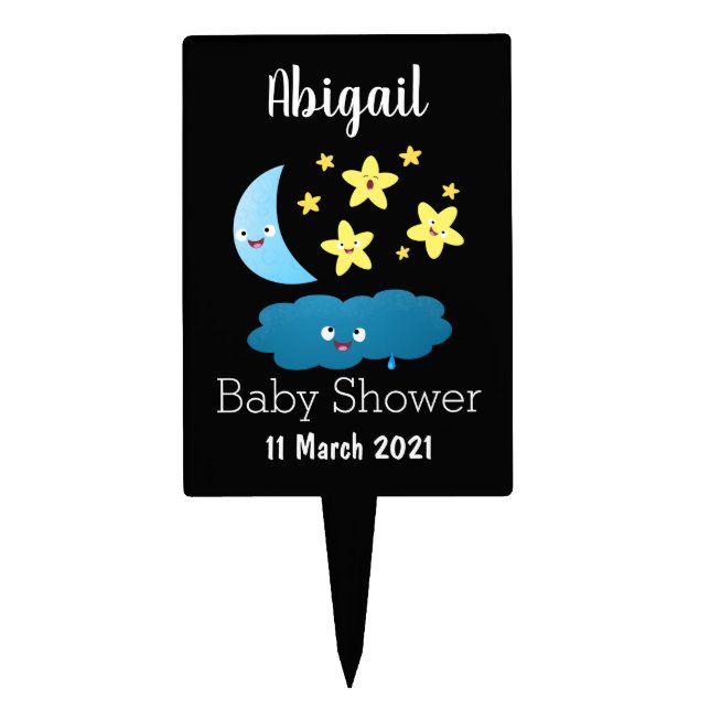 Cute singing stars, moon and cloud cartoon cake topper (Front)