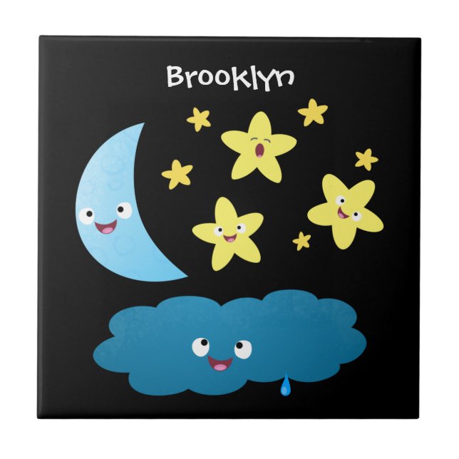 Cute singing stars, moon and cloud cartoon ceramic tile (Front)