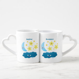 Cute singing stars, moon and cloud cartoon coffee mug set