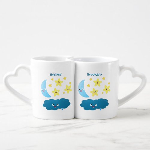 Cute singing stars moon and cloud cartoon coffee mug set