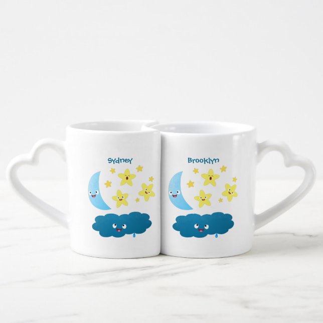 Cute singing stars, moon and cloud cartoon coffee mug set (Back Nesting)