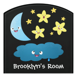 Cute singing stars, moon and cloud cartoon door sign