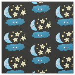 Cute singing stars, moon and cloud cartoon fabric