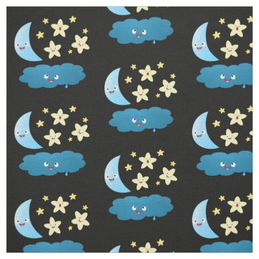 Cute singing stars, moon and cloud cartoon fabric