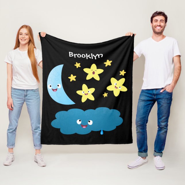 Cute singing stars, moon and cloud cartoon fleece blanket (In Situ)
