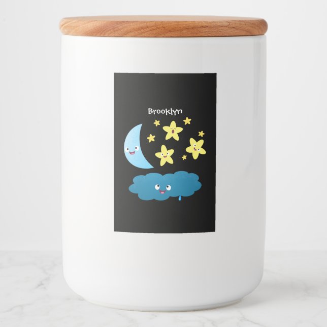 Cute singing stars, moon and cloud cartoon food label (Front)