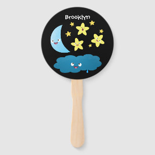 Cute singing stars, moon and cloud cartoon hand fan