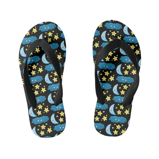 Cute singing stars, moon and cloud cartoon kid's flip flops (Footbed)