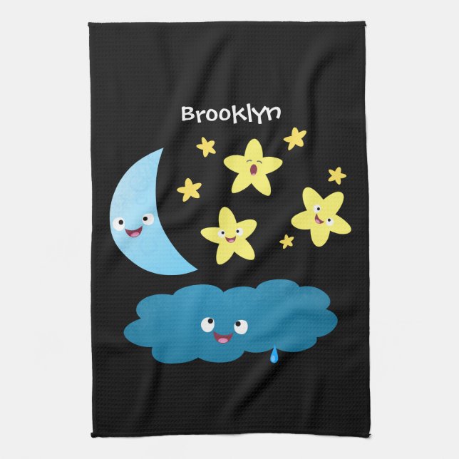 Cute singing stars, moon and cloud cartoon kitchen towel (Vertical)