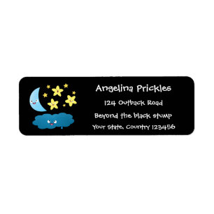 Cute singing stars, moon and cloud cartoon label
