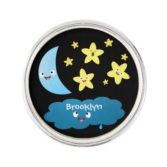 Cute singing stars, moon and cloud cartoon lapel pin (Front)