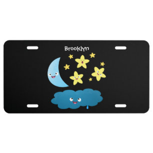 Cute singing stars, moon and cloud cartoon license plate
