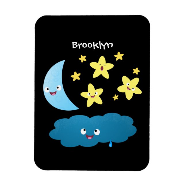 Cute singing stars, moon and cloud cartoon magnet (Vertical)