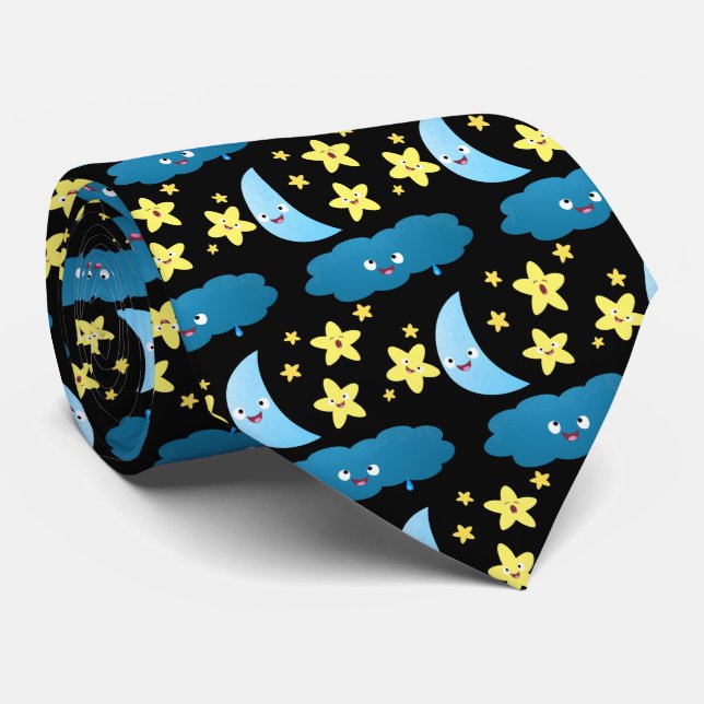 Cute singing stars, moon and cloud cartoon neck tie (Rolled)