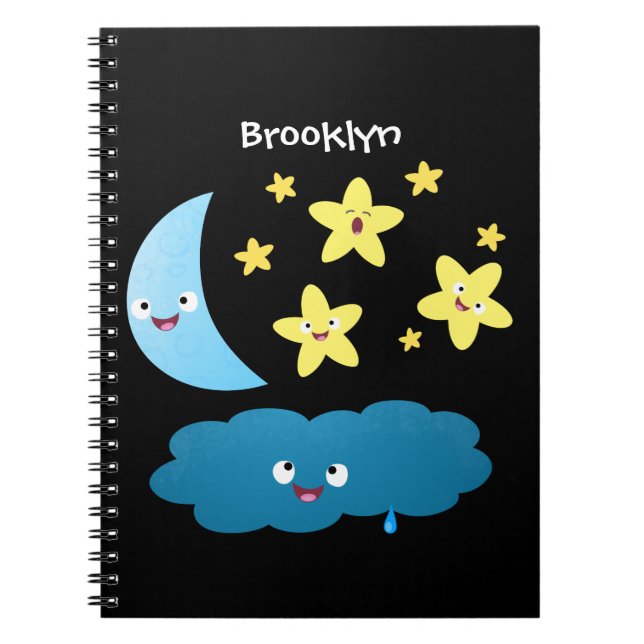 Cute singing stars, moon and cloud cartoon notebook (Front)