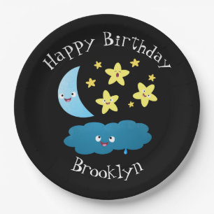 Cute singing stars, moon and cloud cartoon paper plates