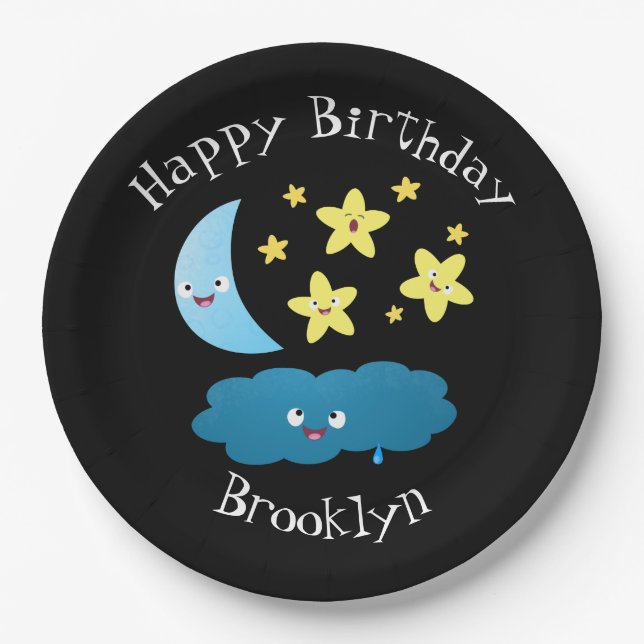 Cute singing stars, moon and cloud cartoon paper plates (Front)