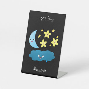 Cute singing stars, moon and cloud cartoon pedestal sign