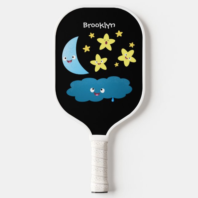 Cute singing stars, moon and cloud cartoon pickleball paddle (Front)