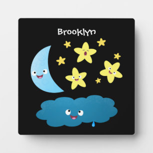Cute singing stars, moon and cloud cartoon plaque