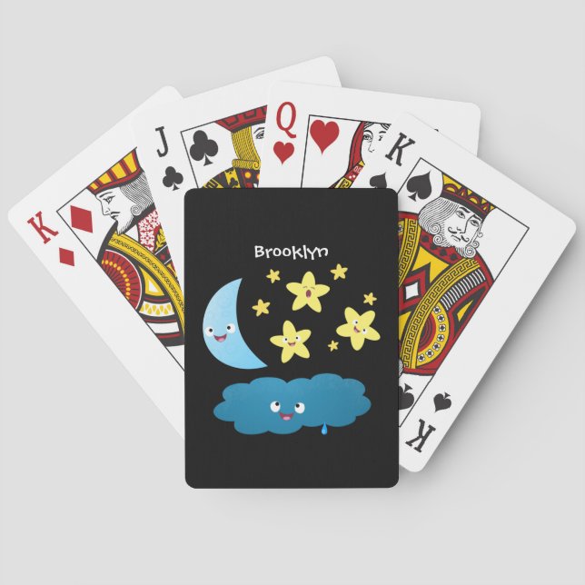 Cute singing stars, moon and cloud cartoon  poker cards (Back)