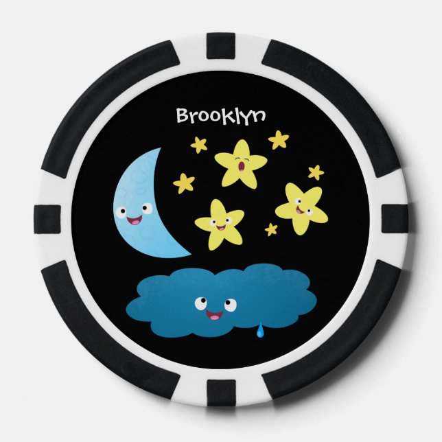 Cute singing stars, moon and cloud cartoon poker chips (Front)