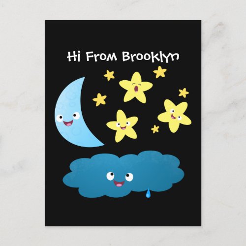 Cute singing stars moon and cloud cartoon postcard