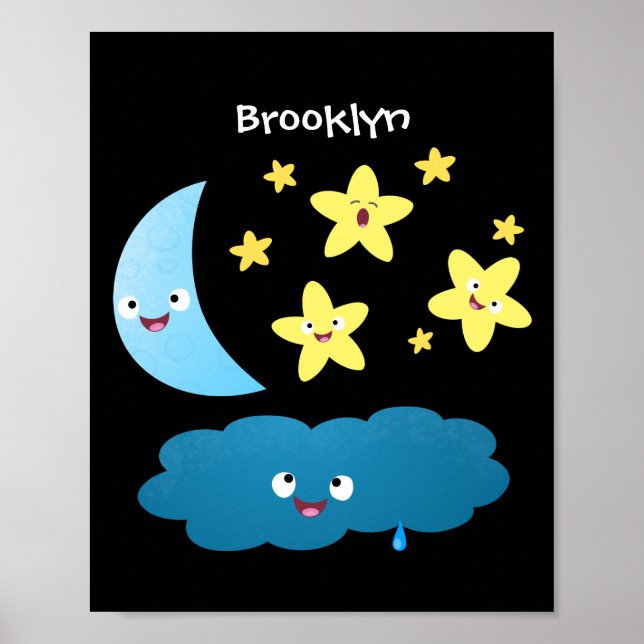 Cute singing stars, moon and cloud cartoon poster (Front)
