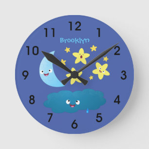 Cute singing stars, moon and cloud cartoon round c clock