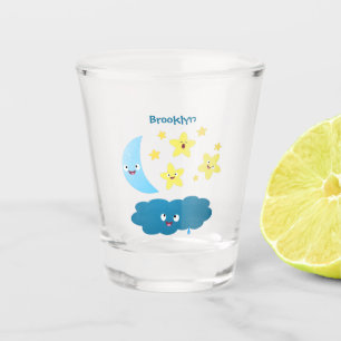 Cute singing stars, moon and cloud cartoon shot glass