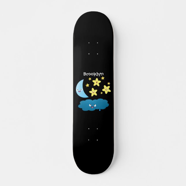 Cute singing stars, moon and cloud cartoon skateboard (Front)