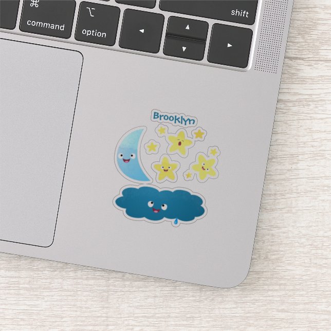 Cute singing stars, moon and cloud cartoon sticker (Detail)