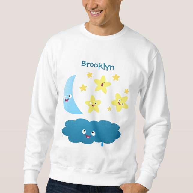 Cute singing stars, moon and cloud cartoon sweatshirt (Front)