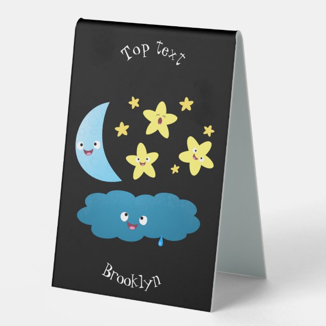 Cute singing stars, moon and cloud cartoon  table tent (Front)
