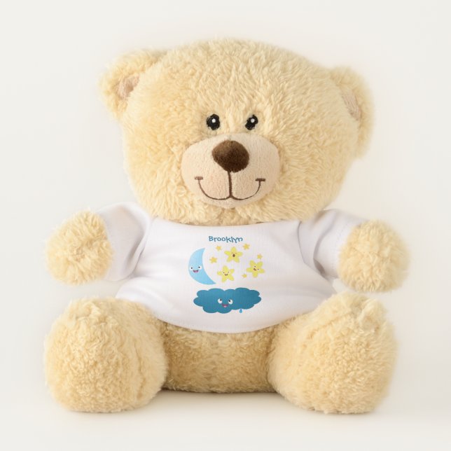 Cute singing stars, moon and cloud cartoon teddy bear (Front)