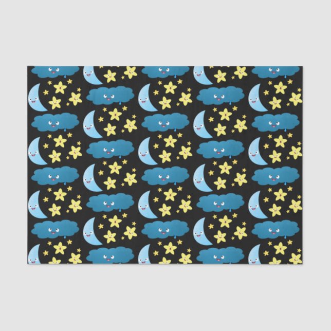 Cute singing stars, moon and cloud cartoon tissue paper (Front)