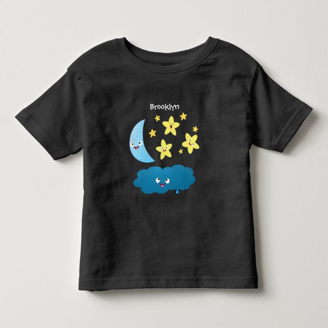 Cute singing stars, moon and cloud cartoon toddler t-shirt (Front)