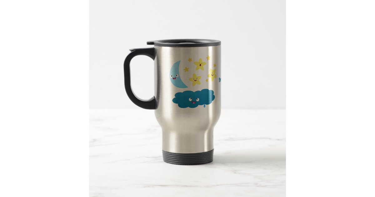 Ceramic Coffee Travel Mug, Kawaii Ceramic Coffee Mug, Moon Stars Mug