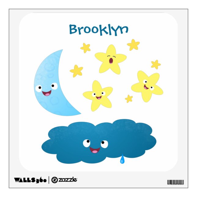Cute singing stars, moon and cloud cartoon wall decal (Front)